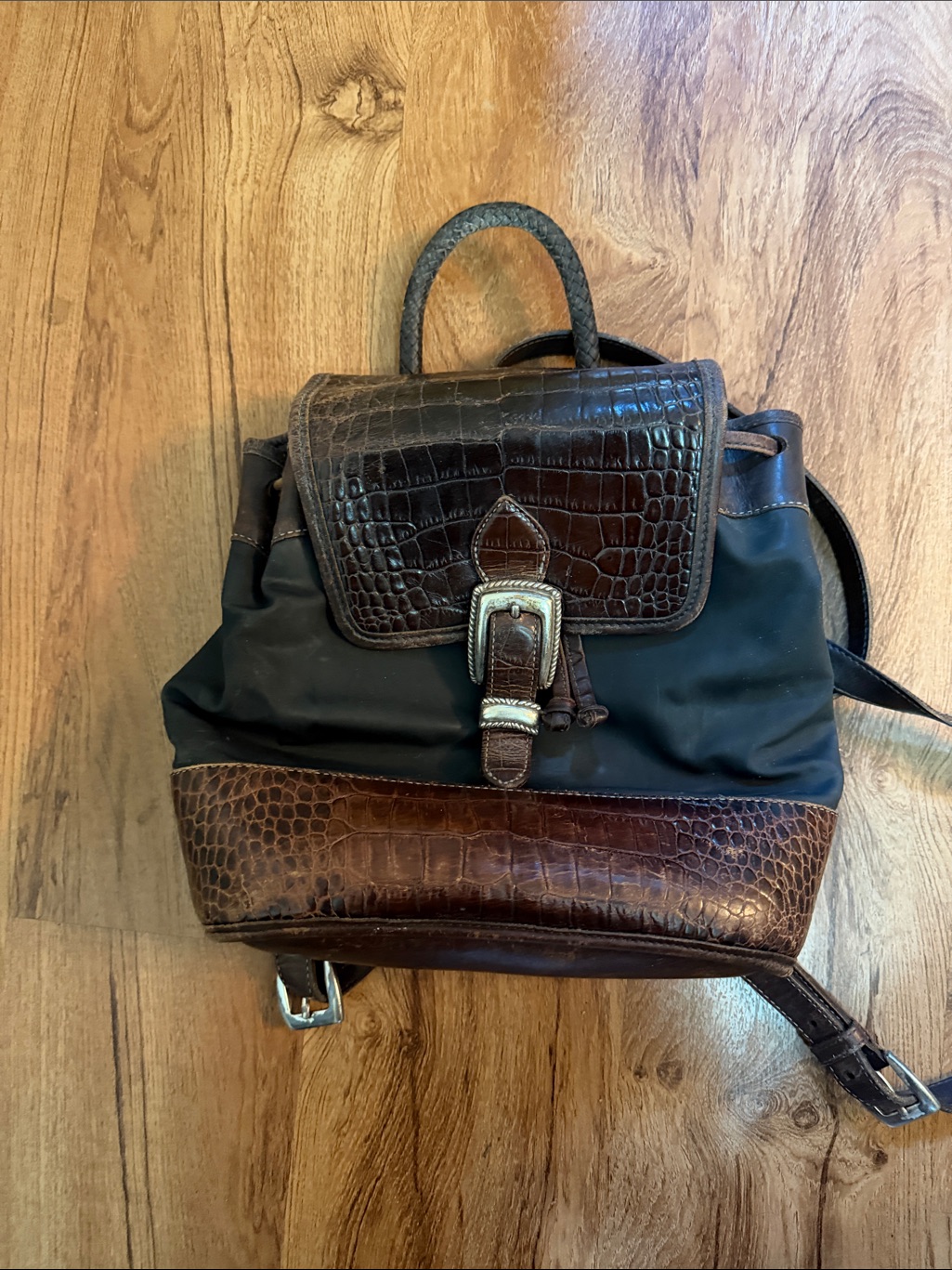 Vintage Brighton Leather & Black Nylon Backpack